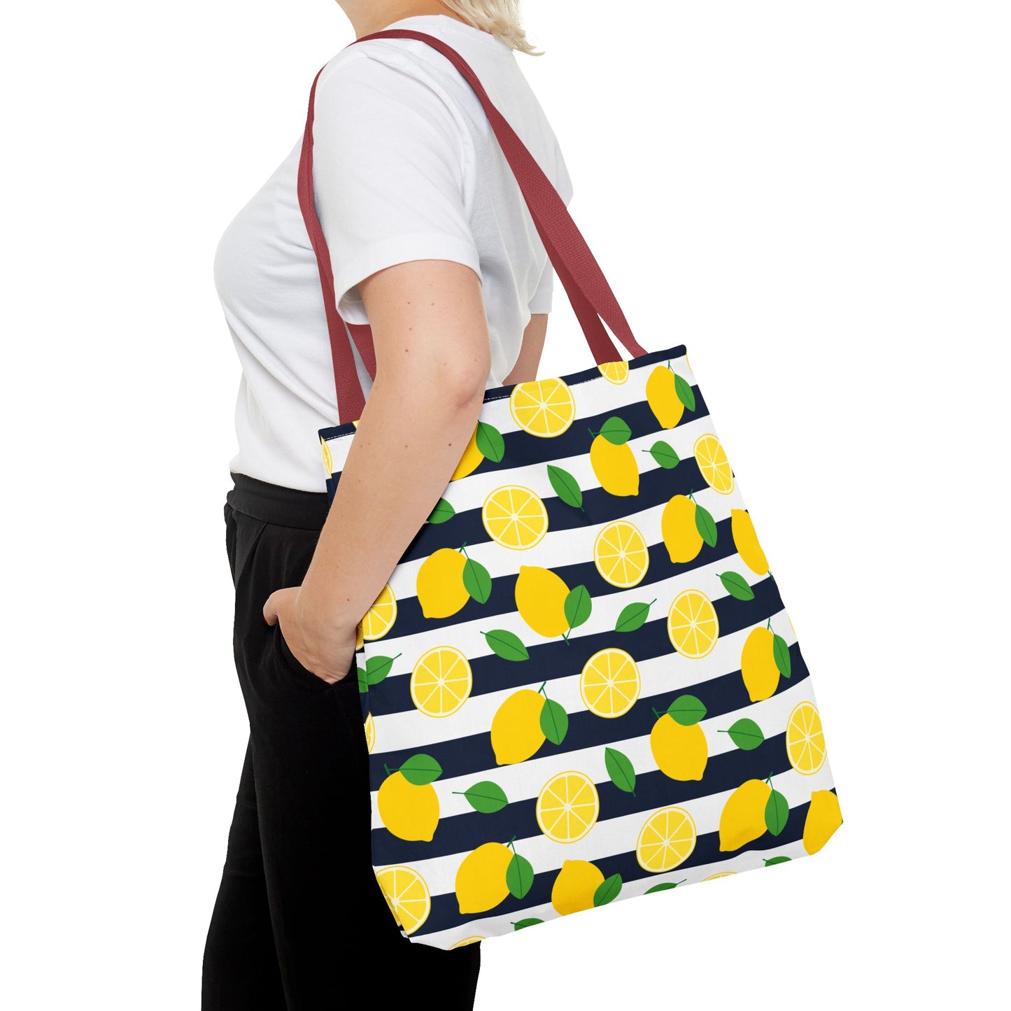 Lemon Stripe Tote Bag - Cute Beach Bag, Grocery Tote, Summer Accessories, Gift for Her, Vacation Carryall