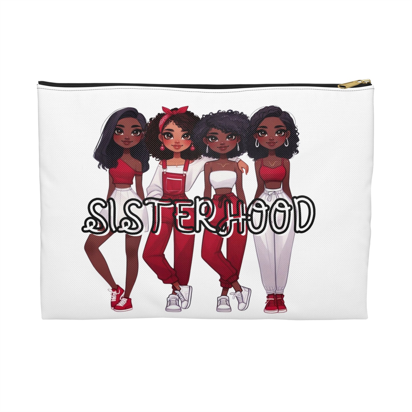 Sisterhood Accessory Pouch, Feminine Makeup Bag, Gift for Friends, Girls Night Out, Cute Organizer, Red and White Design