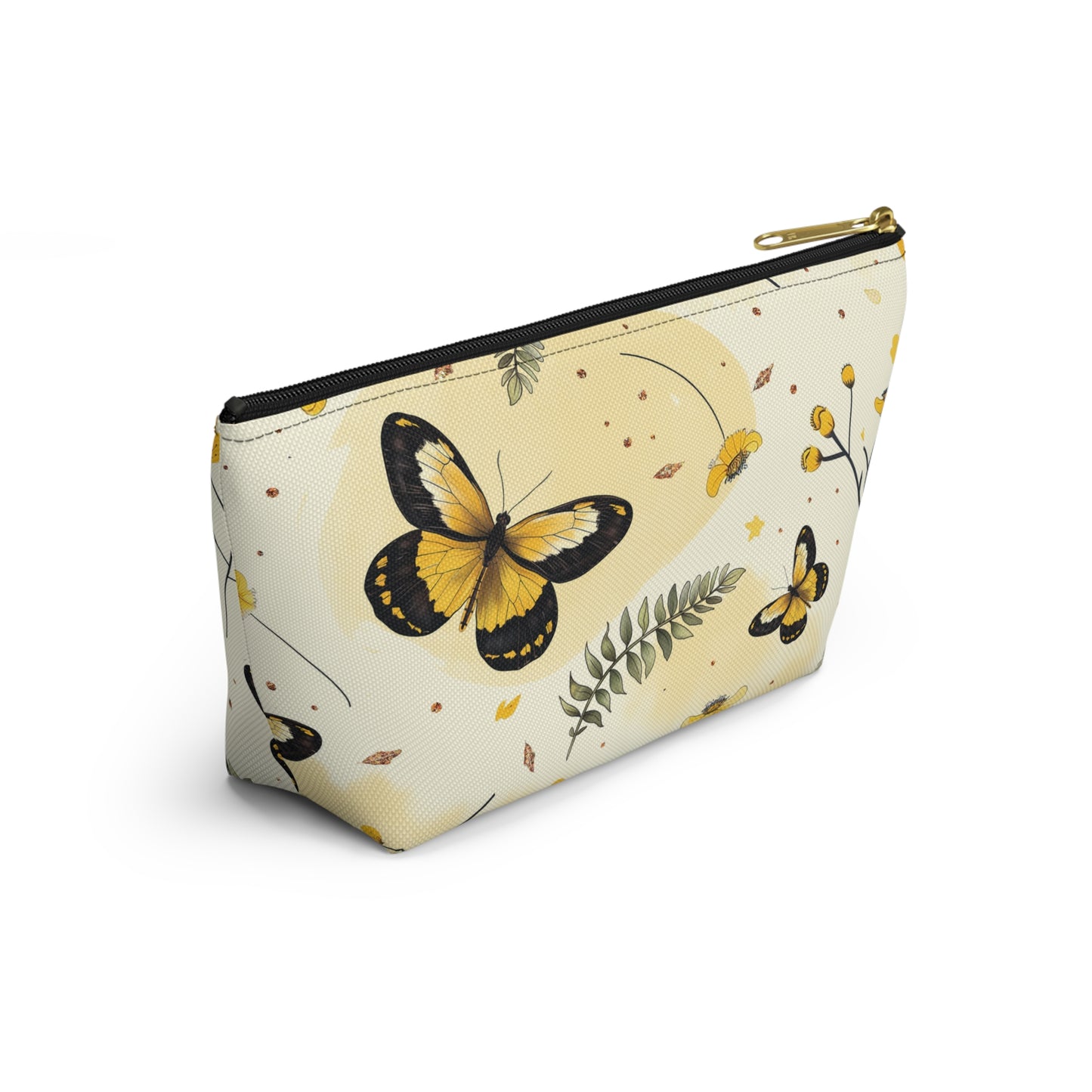 Butterfly Garden Accessory Pouch - Floral Makeup Bag, Travel Organizer, Gift for Her, Yellow Butterfly Print, Eco-Friendly