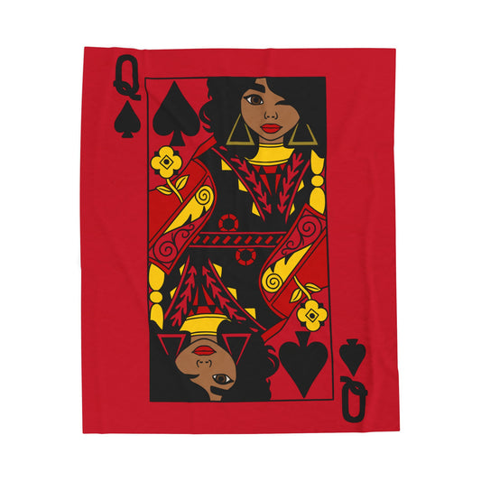 Queen of Spades Velveteen Plush Blanket | Cozy Throw for Game Nights, Unique Gift for Birthdays, Home Decor, Comfort, and Relaxation, Red
