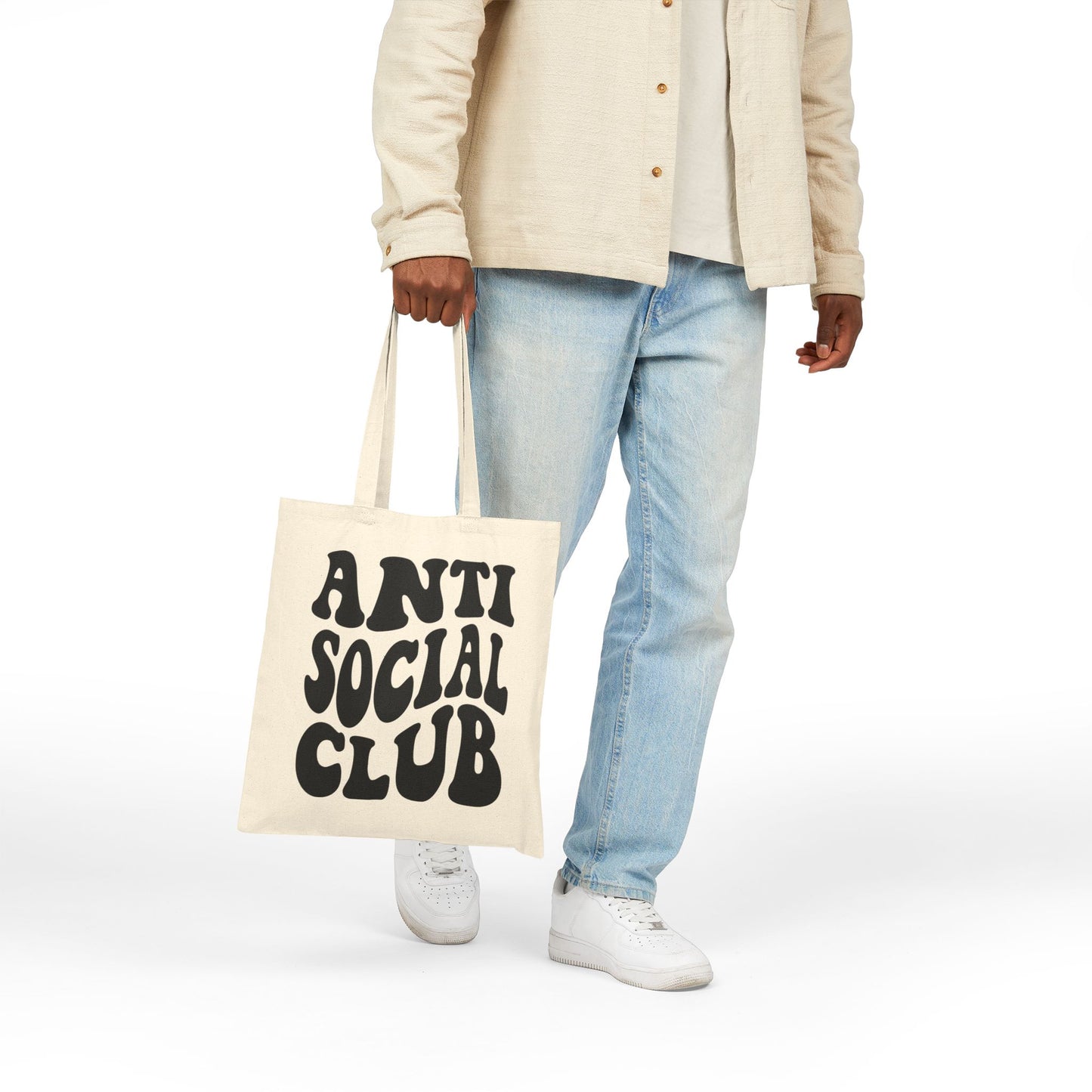 Anti Social Club Cotton Canvas Tote Bag - Eco-friendly Shopping, Gift for Introverts, Beach Bag, Everyday Use, Sustainable Style
