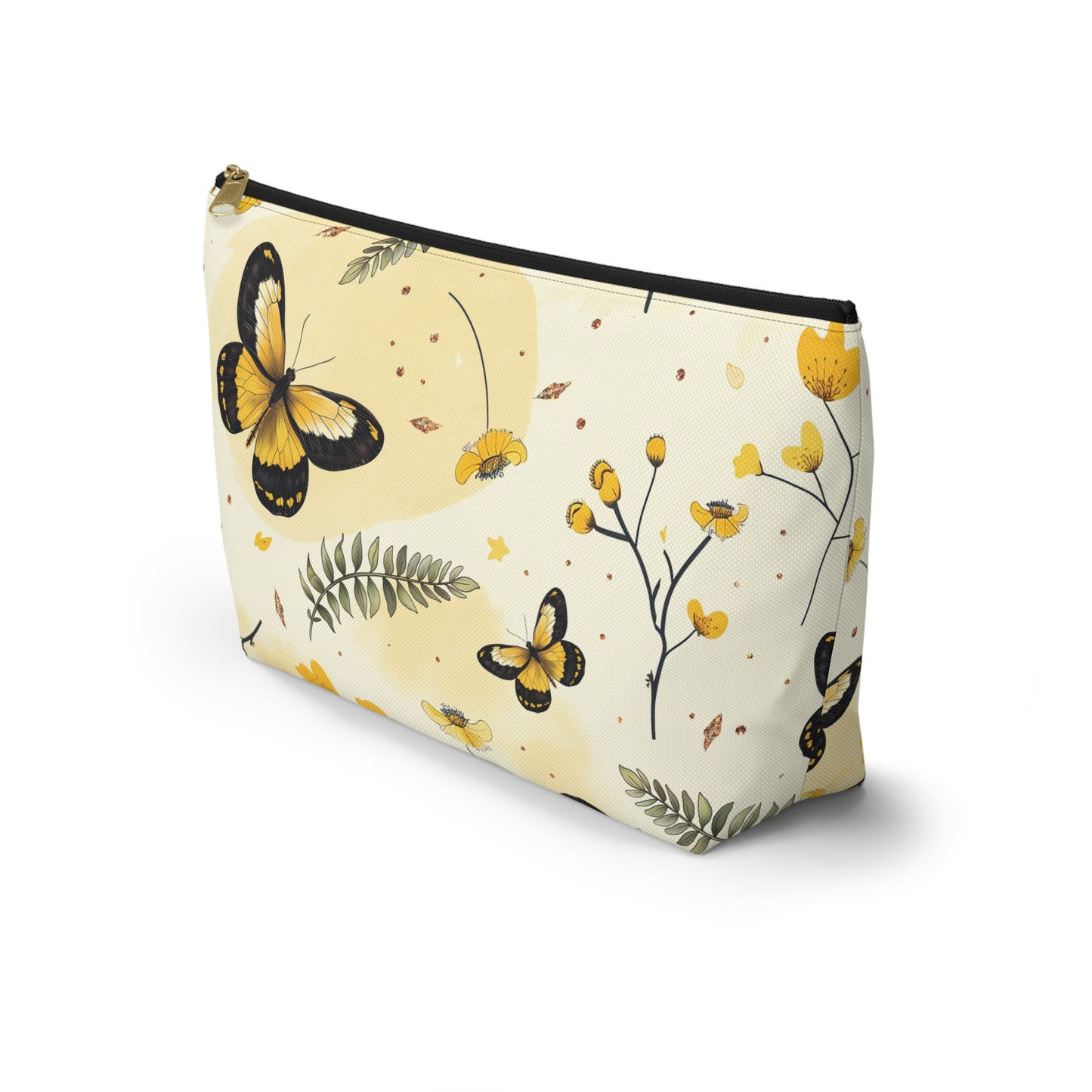 Butterfly Garden Accessory Pouch - Floral Makeup Bag, Travel Organizer, Gift for Her, Yellow Butterfly Print, Eco-Friendly