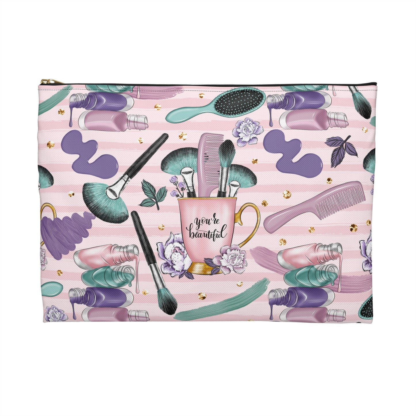 Makeup Accessory Pouch for Beauty Lovers, You're Beautiful Quote, Cosmetic Bag, Gift for Her, Cute Travel Organizer, Floral Design