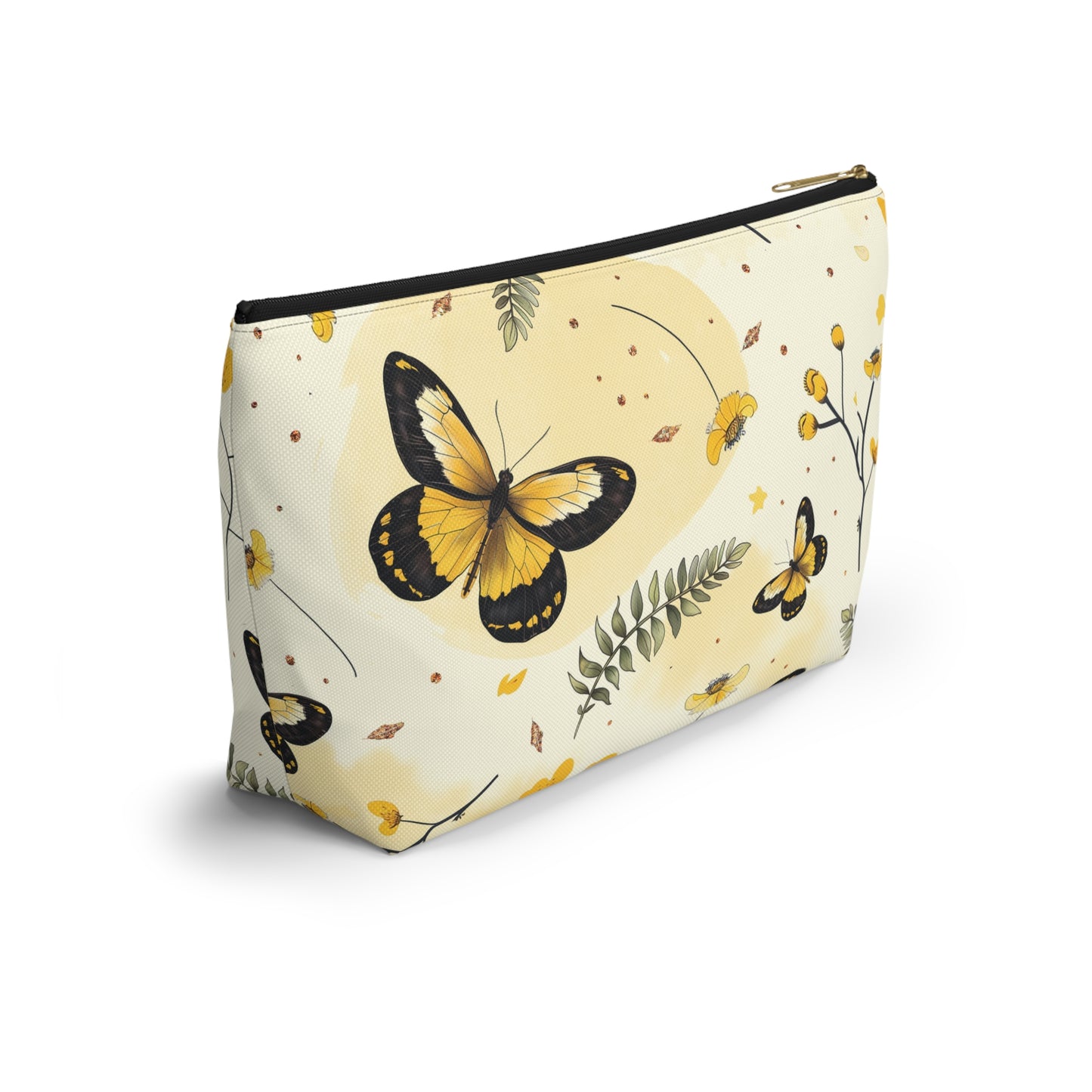 Butterfly Garden Accessory Pouch - Floral Makeup Bag, Travel Organizer, Gift for Her, Yellow Butterfly Print, Eco-Friendly