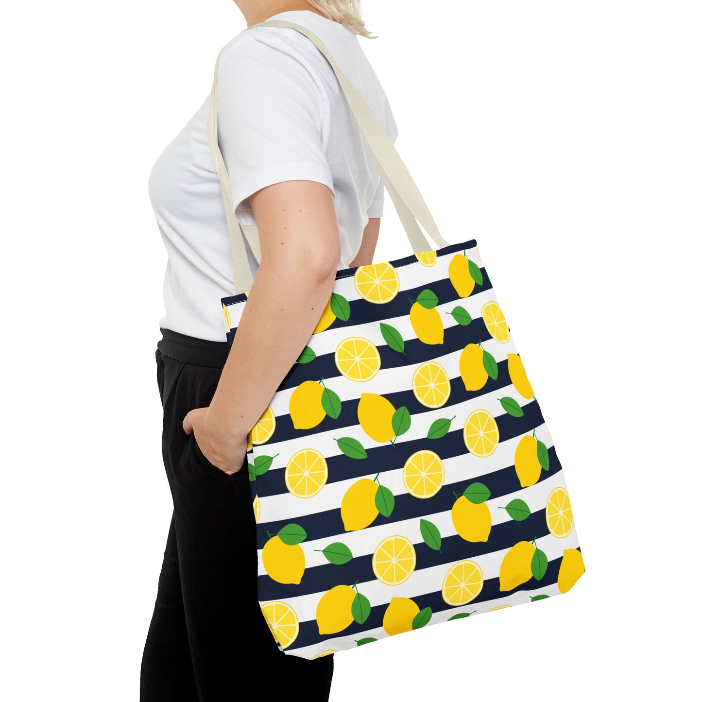 Lemon Stripe Tote Bag - Cute Beach Bag, Grocery Tote, Summer Accessories, Gift for Her, Vacation Carryall