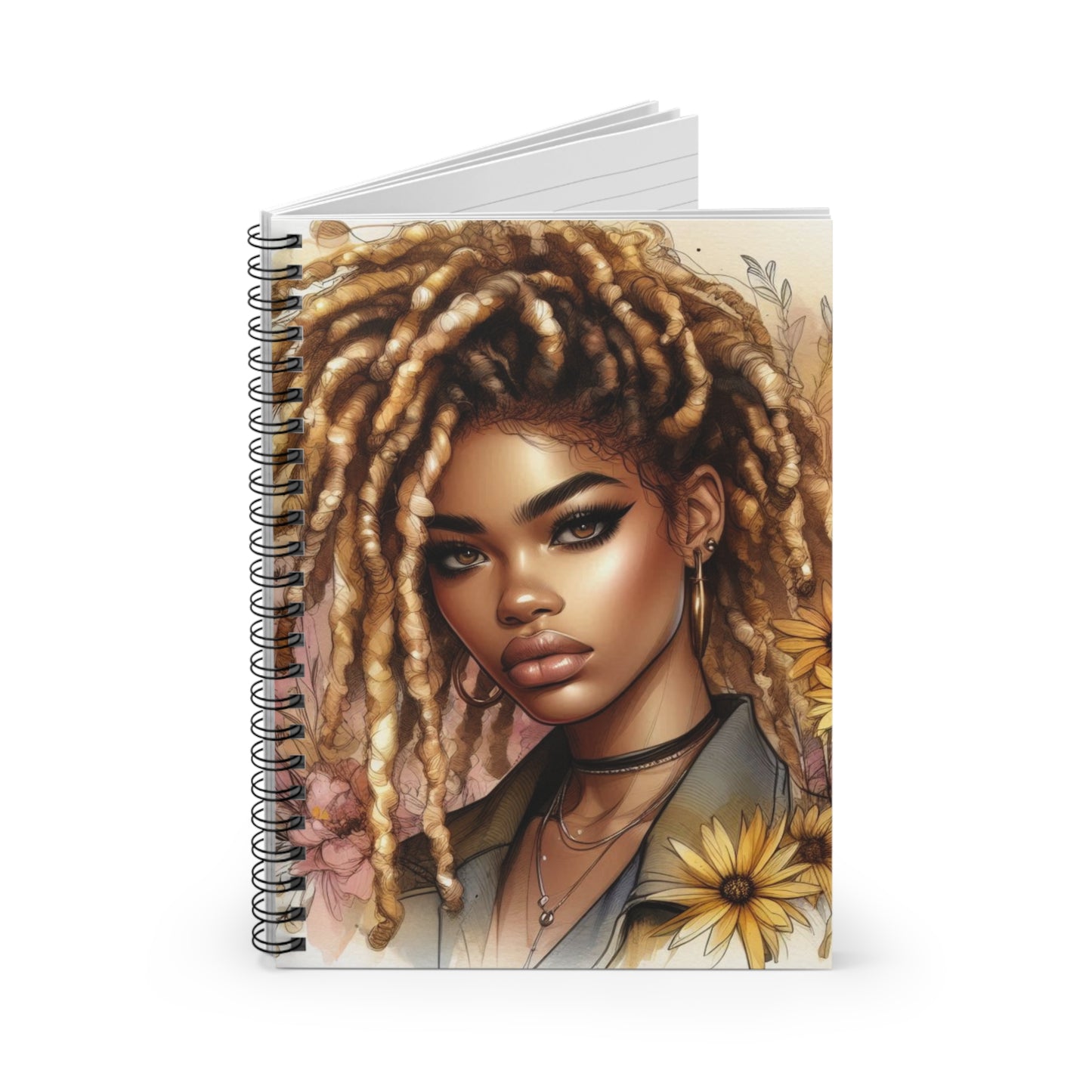 Bohemian Chic Spiral Notebook - Floral Design with Woman Illustration