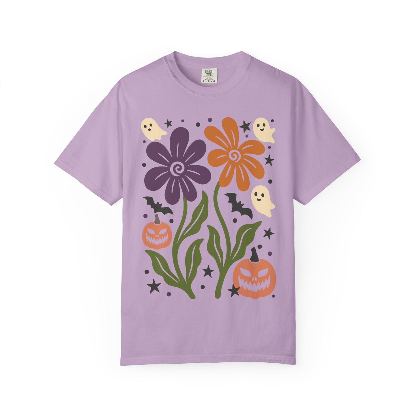 Halloween Floral T-Shirt with Ghosts and Pumpkins, Fall Apparel, Unisex Halloween Shirt, Spooky Vibe, Perfect for Parties, Gifts