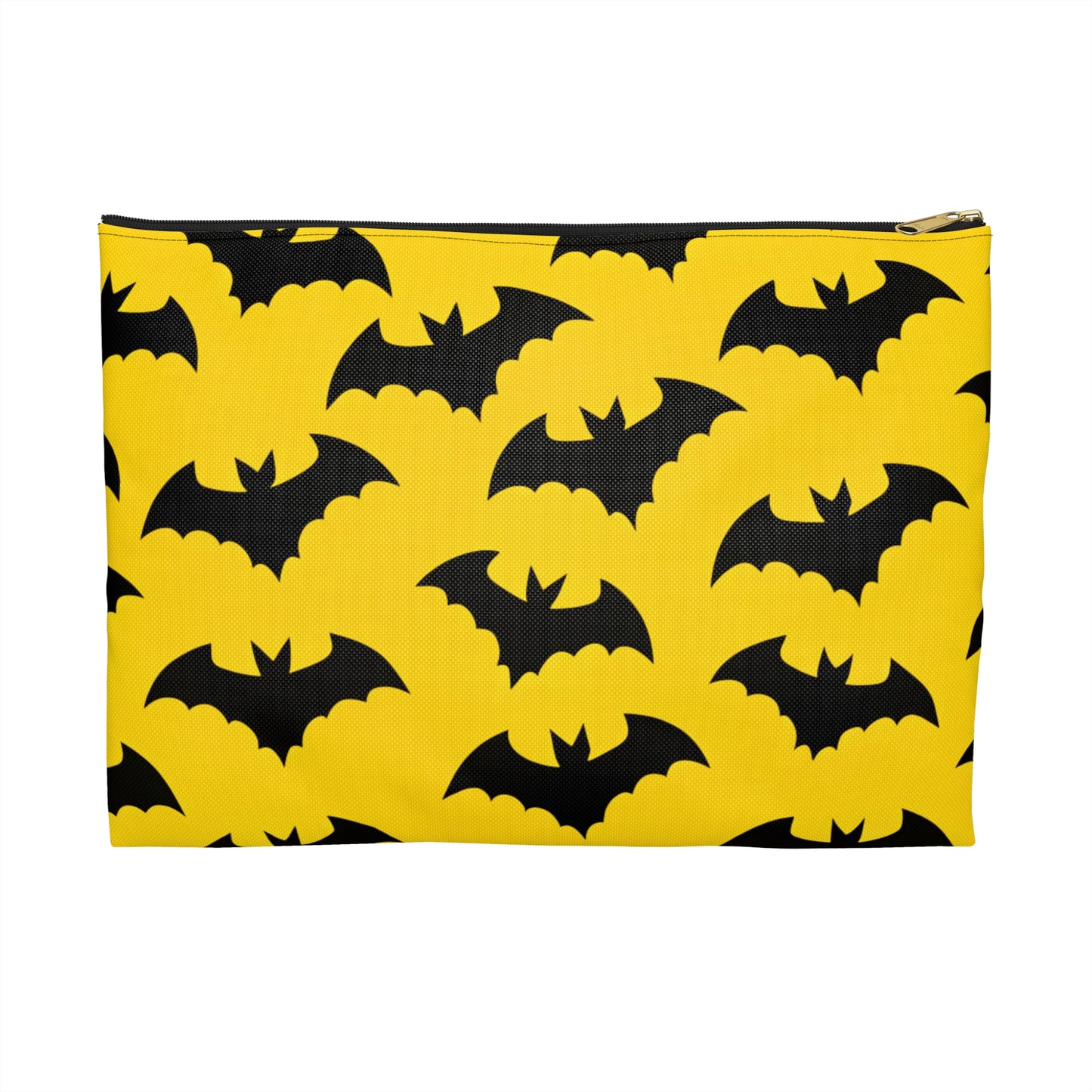 Bat Pattern Accessory Pouch | Fun Storage for Halloween, Makeup Organizer, Bat Lover Gift, Yellow and Black Pouch