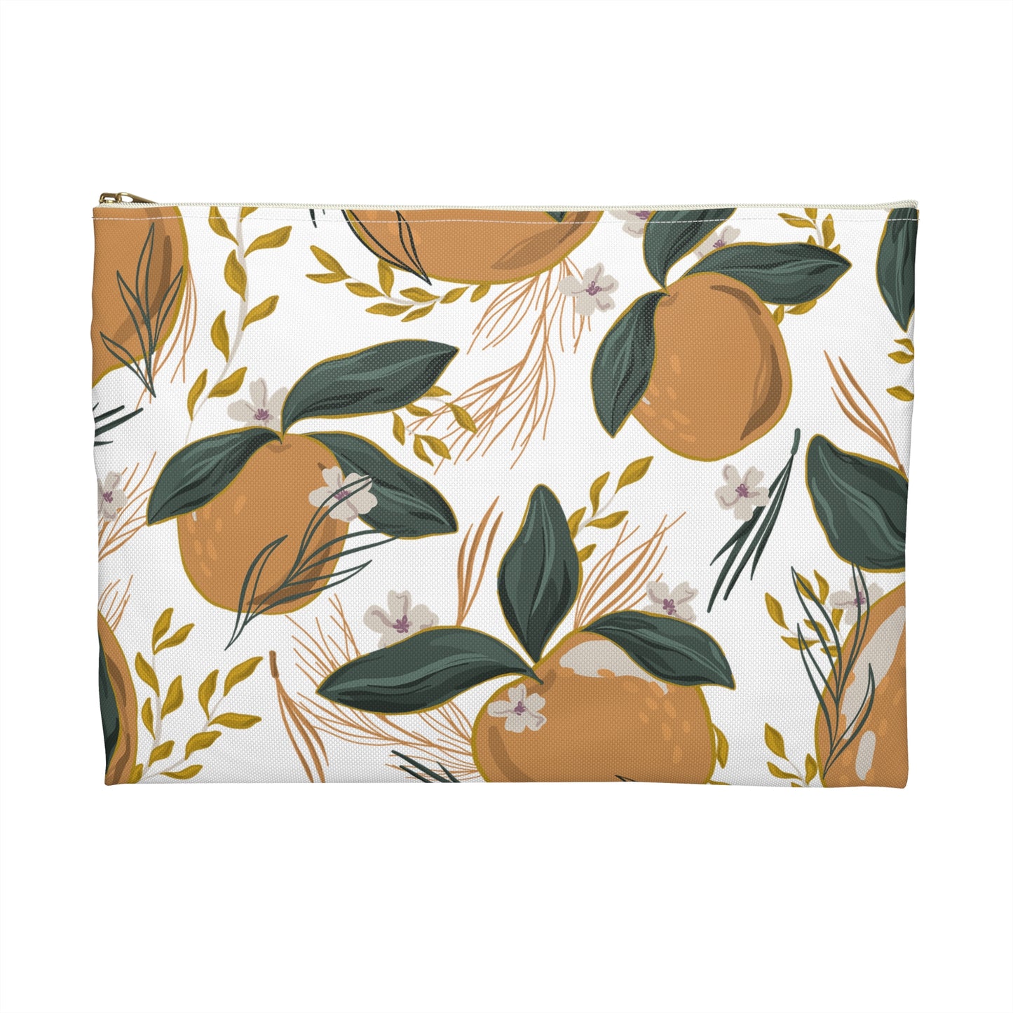 Botanical Orange Accessory Pouch, Cute Makeup Bag, Travel Organizer, Gift for Her, Floral Clutch, Summer Storage
