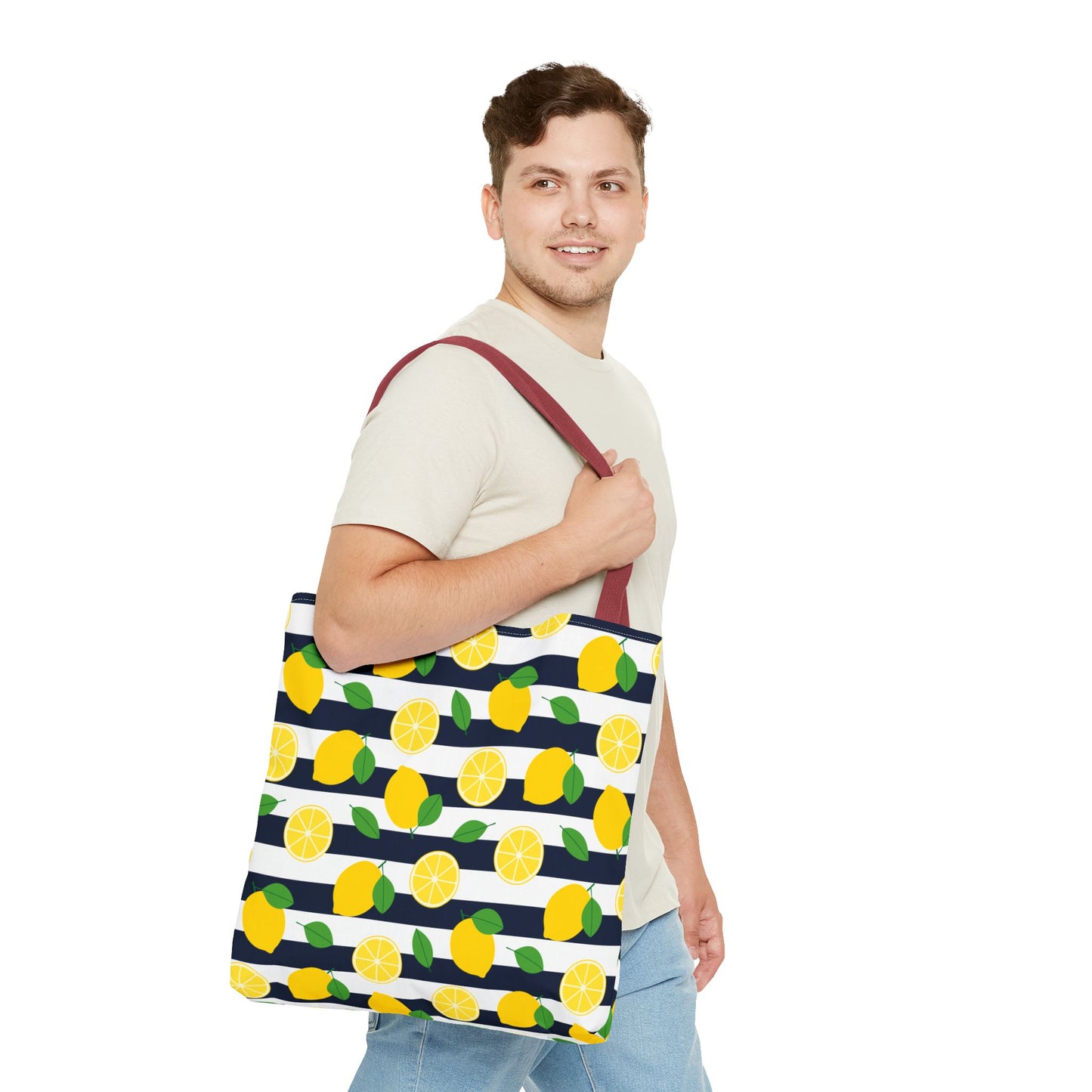 Lemon Stripe Tote Bag - Cute Beach Bag, Grocery Tote, Summer Accessories, Gift for Her, Vacation Carryall