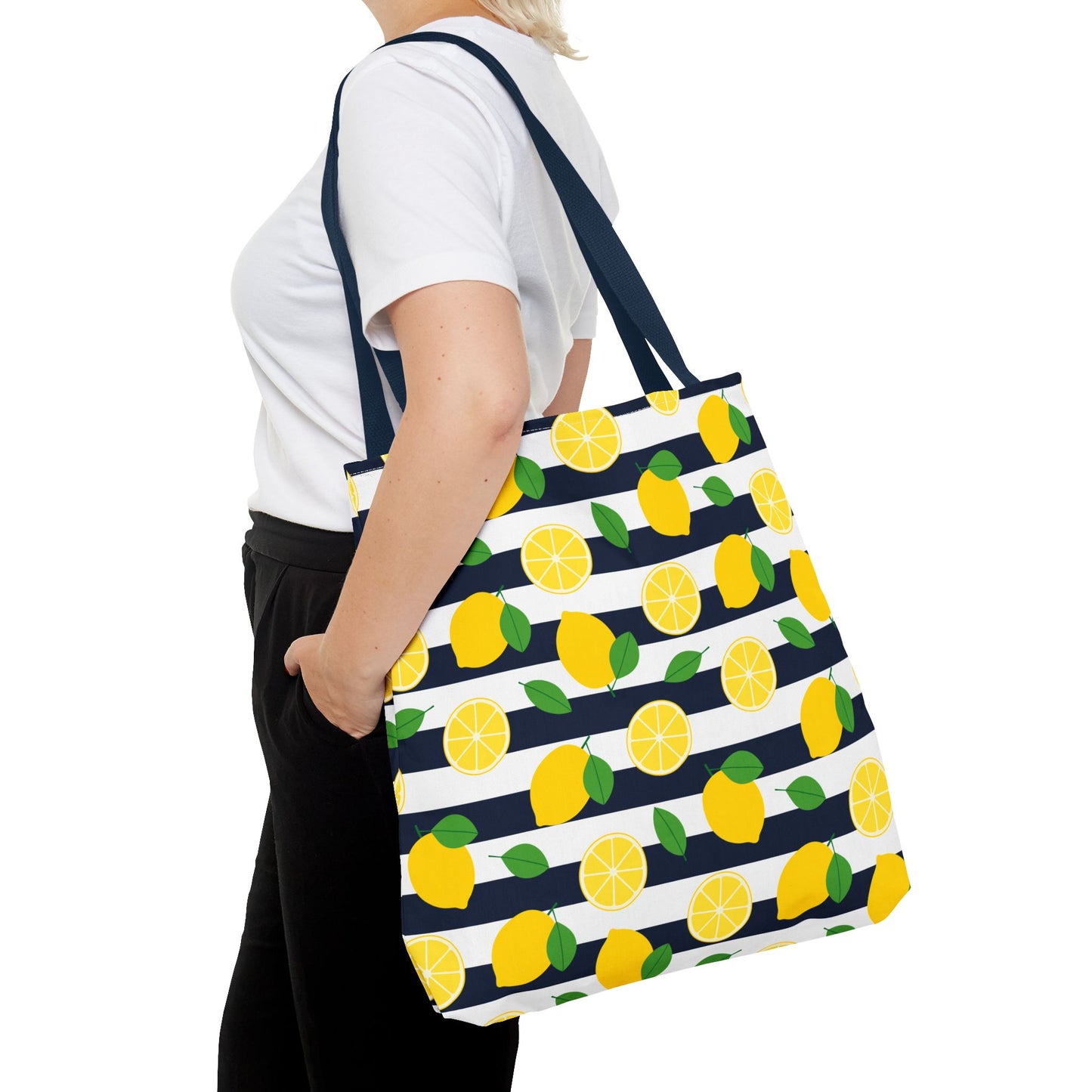 Lemon Stripe Tote Bag - Cute Beach Bag, Grocery Tote, Summer Accessories, Gift for Her, Vacation Carryall