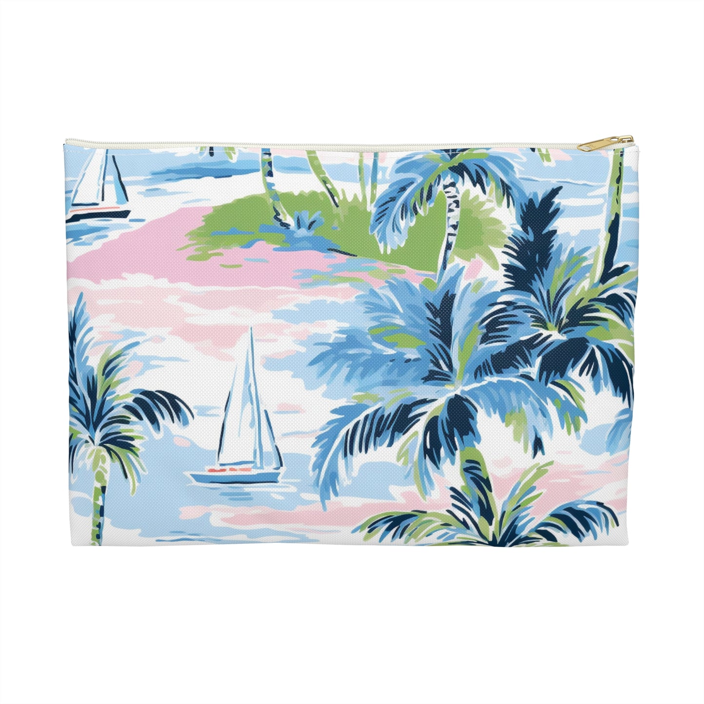 Tropical Print Accessory Pouch, Nautical Makeup Bag, Beach Travel Organizer, Palm Leaf Clutch, Gift for Her