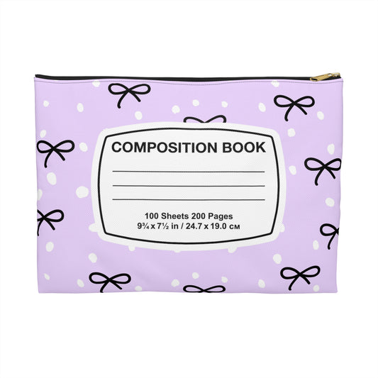 Copy of Cute Pink Composition Book Accessory Pouch, School Supplies, Makeup Bag, Gift for Students, Cute Storage, Bow Design, Lavendar