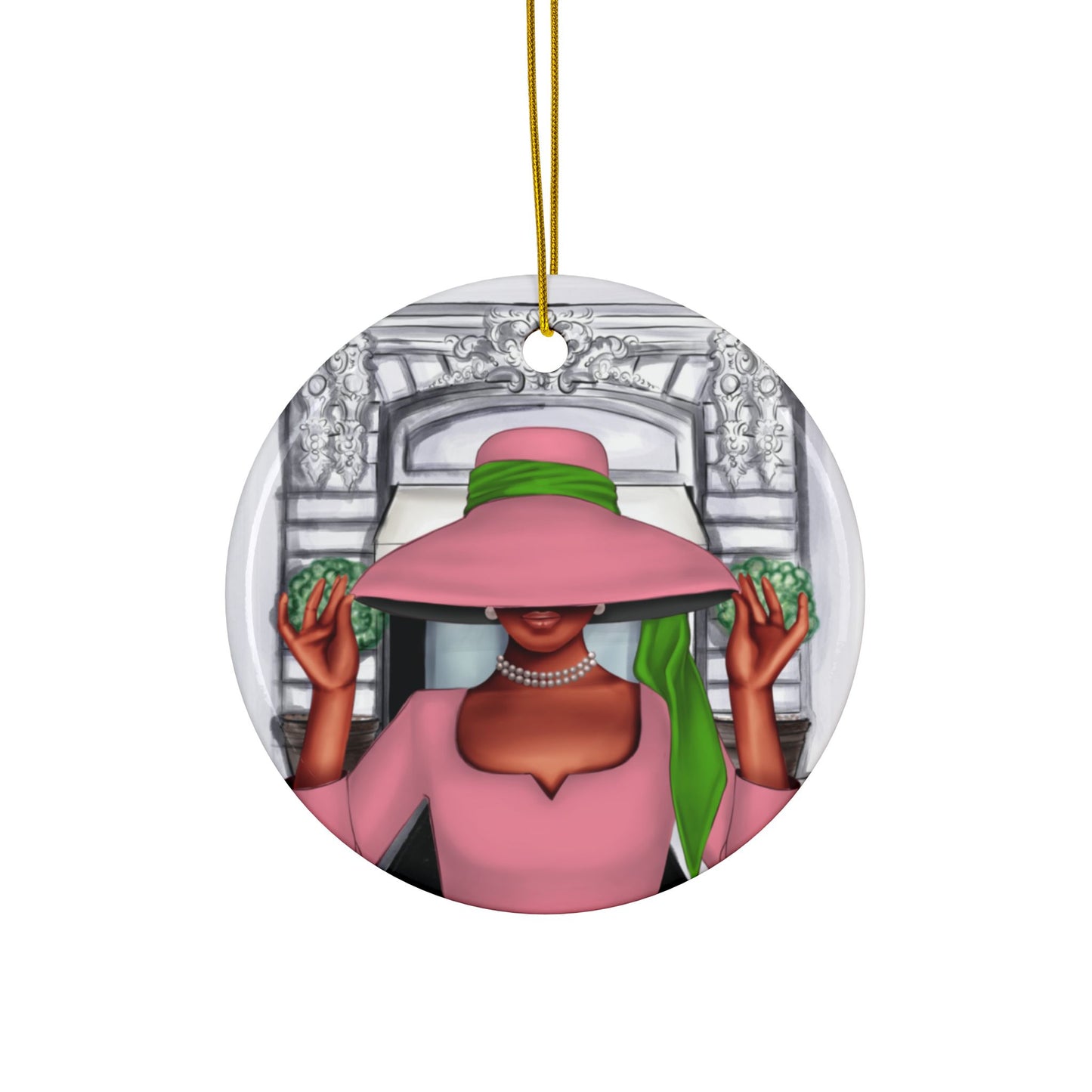 Elegant Decorative Ceramic Ornaments, Stylish Holiday Décor, Double-Sided, Home Decoration Gift, Unique Seasonal Ornament, Pink and Green