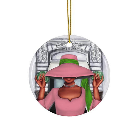 Elegant Decorative Ceramic Ornaments, Stylish Holiday Décor, Double-Sided, Home Decoration Gift, Unique Seasonal Ornament, Pink and Green