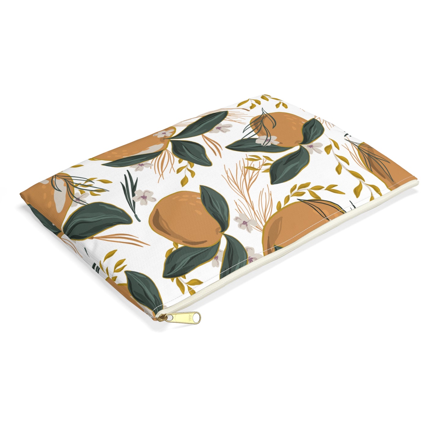 Botanical Orange Accessory Pouch, Cute Makeup Bag, Travel Organizer, Gift for Her, Floral Clutch, Summer Storage