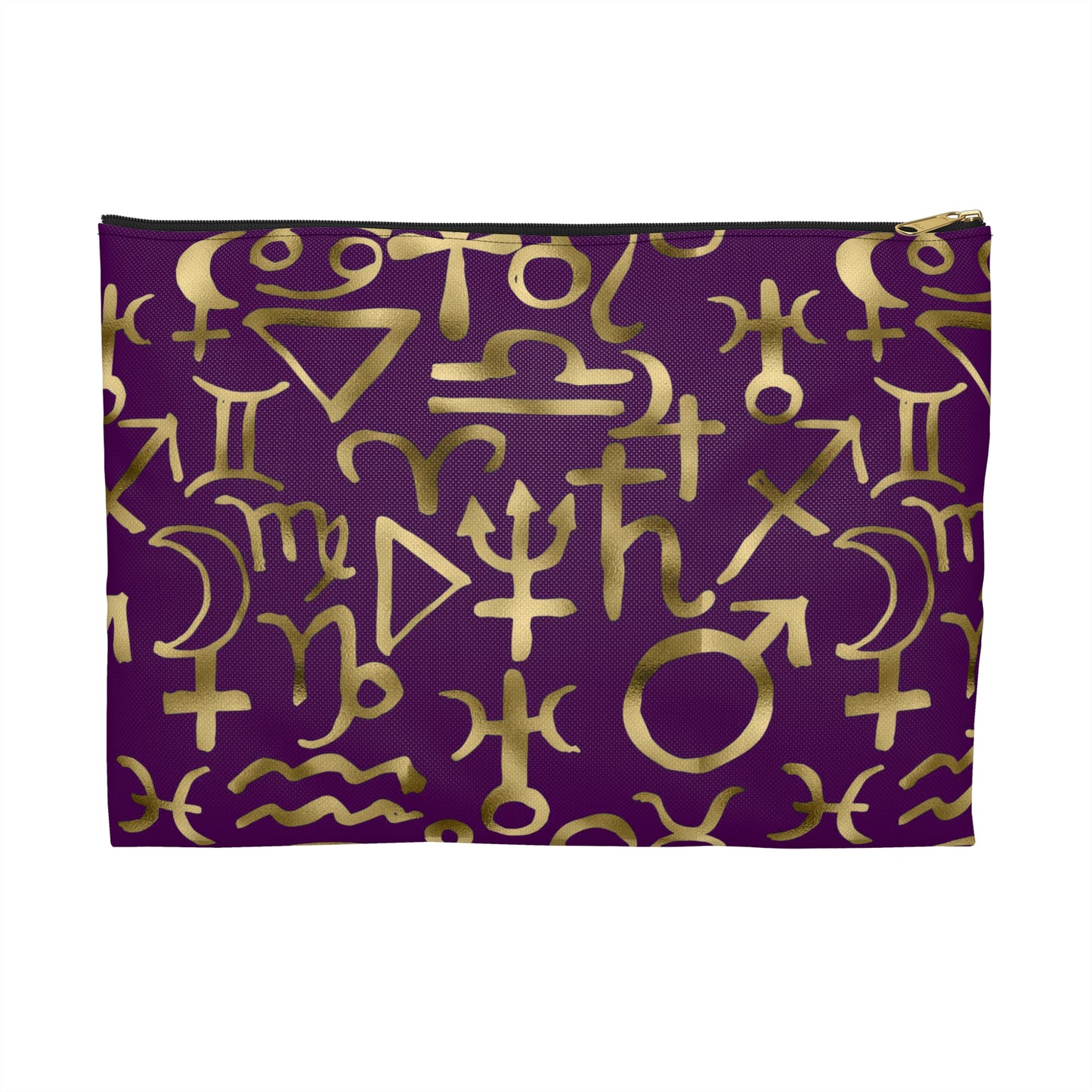 Astrological Symbol Accessory Pouch, Astrology Makeup Bag, Celestial Storage, Zodiac Travel Case, Gold and Purple Pouch