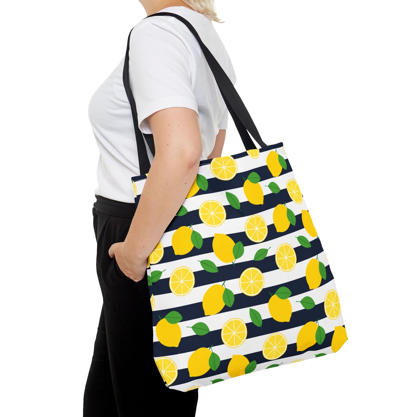 Lemon Stripe Tote Bag - Cute Beach Bag, Grocery Tote, Summer Accessories, Gift for Her, Vacation Carryall