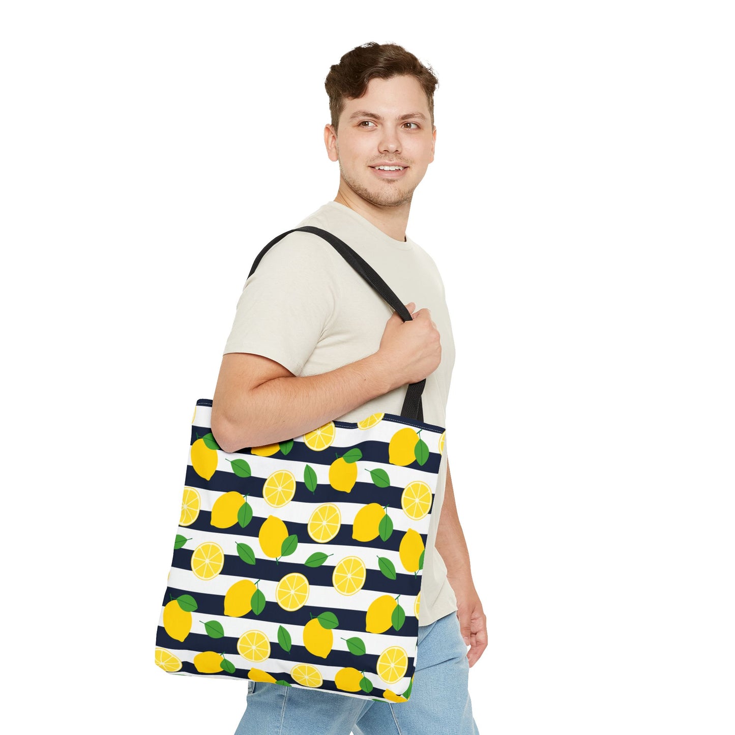 Lemon Stripe Tote Bag - Cute Beach Bag, Grocery Tote, Summer Accessories, Gift for Her, Vacation Carryall