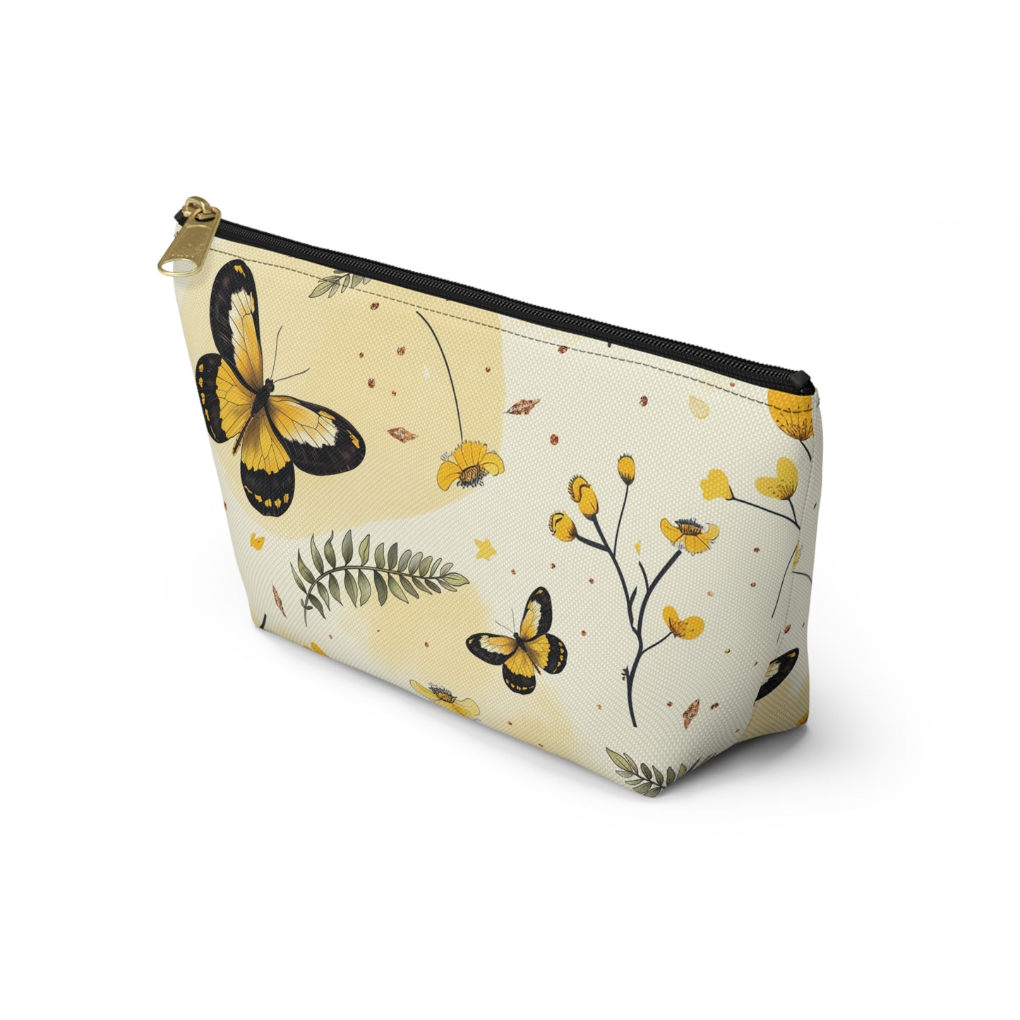 Butterfly Garden Accessory Pouch - Floral Makeup Bag, Travel Organizer, Gift for Her, Yellow Butterfly Print, Eco-Friendly