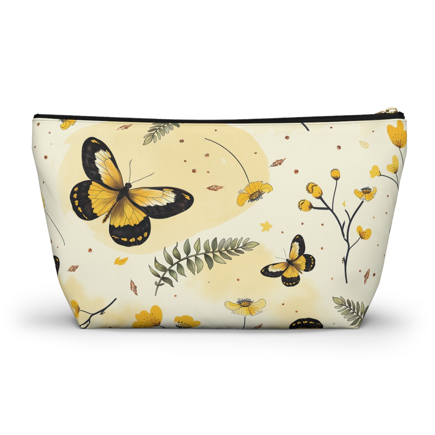 Butterfly Garden Accessory Pouch - Floral Makeup Bag, Travel Organizer, Gift for Her, Yellow Butterfly Print, Eco-Friendly