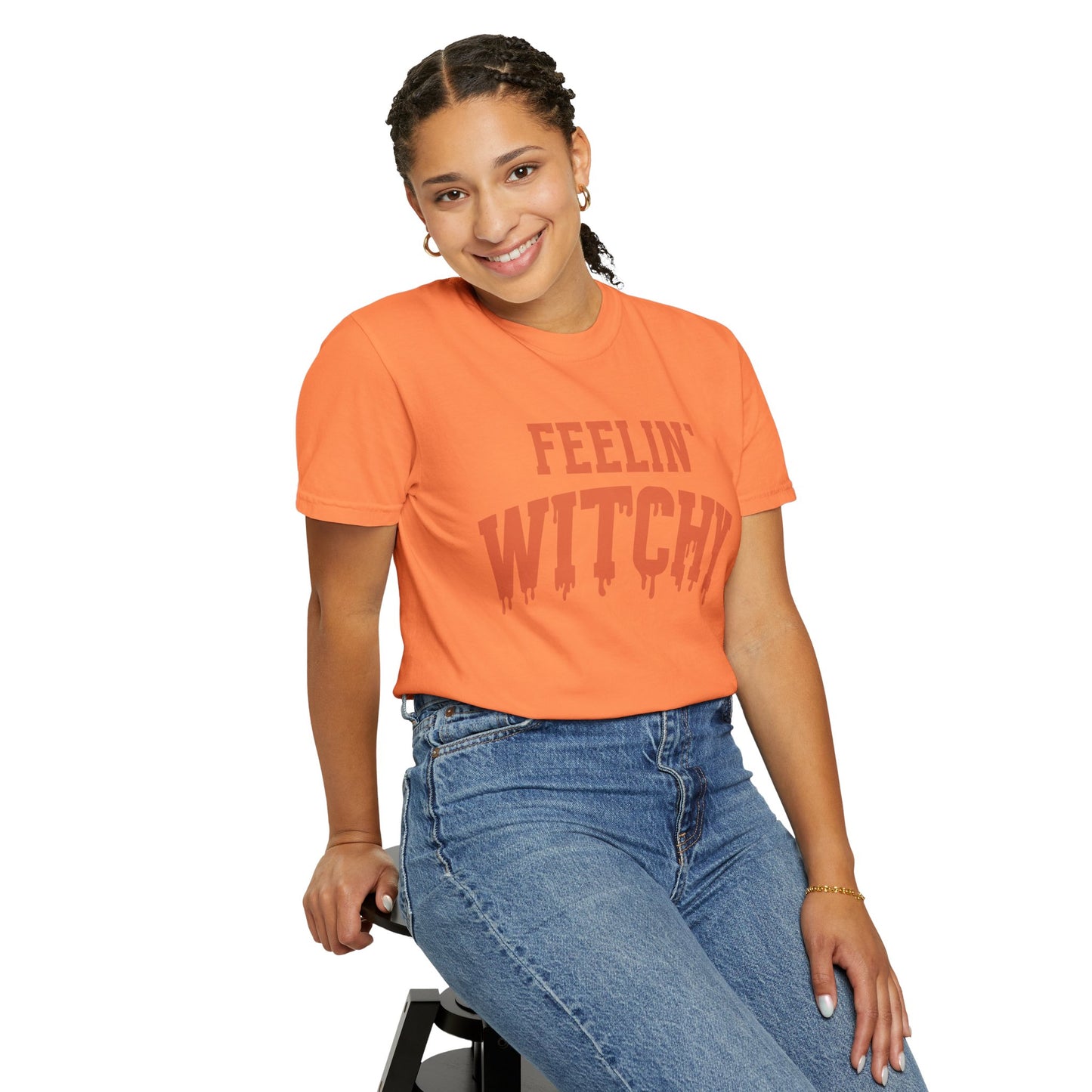 Unisex Garment-Dyed T-Shirt - Feelin' Witchy, Halloween Shirt, Cozy Casual Tee, Fall Fashion, Spooky Seasonal Wear