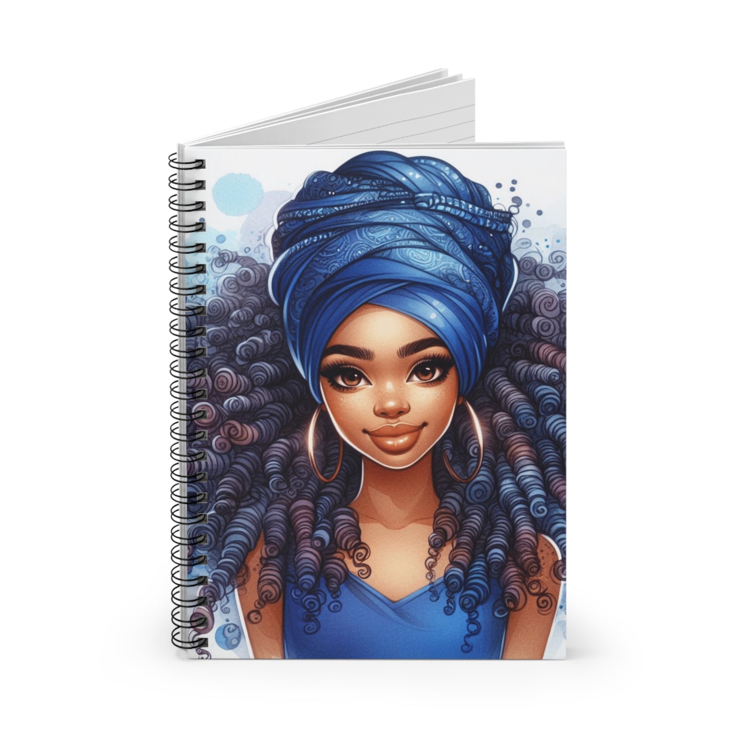Boho Blue Haired Spiral Notebook - Stylish Ruled Journal for Creative Souls