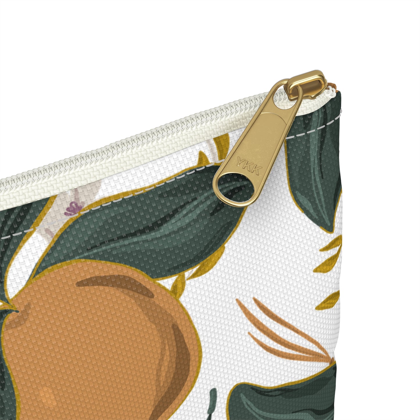 Botanical Orange Accessory Pouch, Cute Makeup Bag, Travel Organizer, Gift for Her, Floral Clutch, Summer Storage