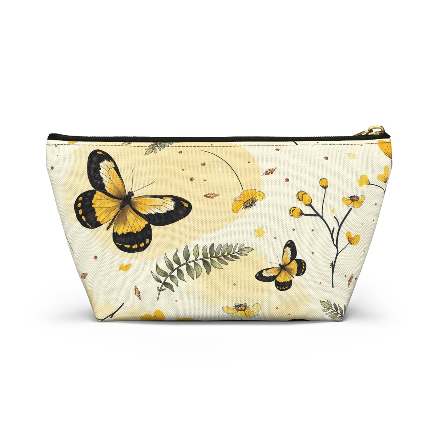 Butterfly Garden Accessory Pouch - Floral Makeup Bag, Travel Organizer, Gift for Her, Yellow Butterfly Print, Eco-Friendly