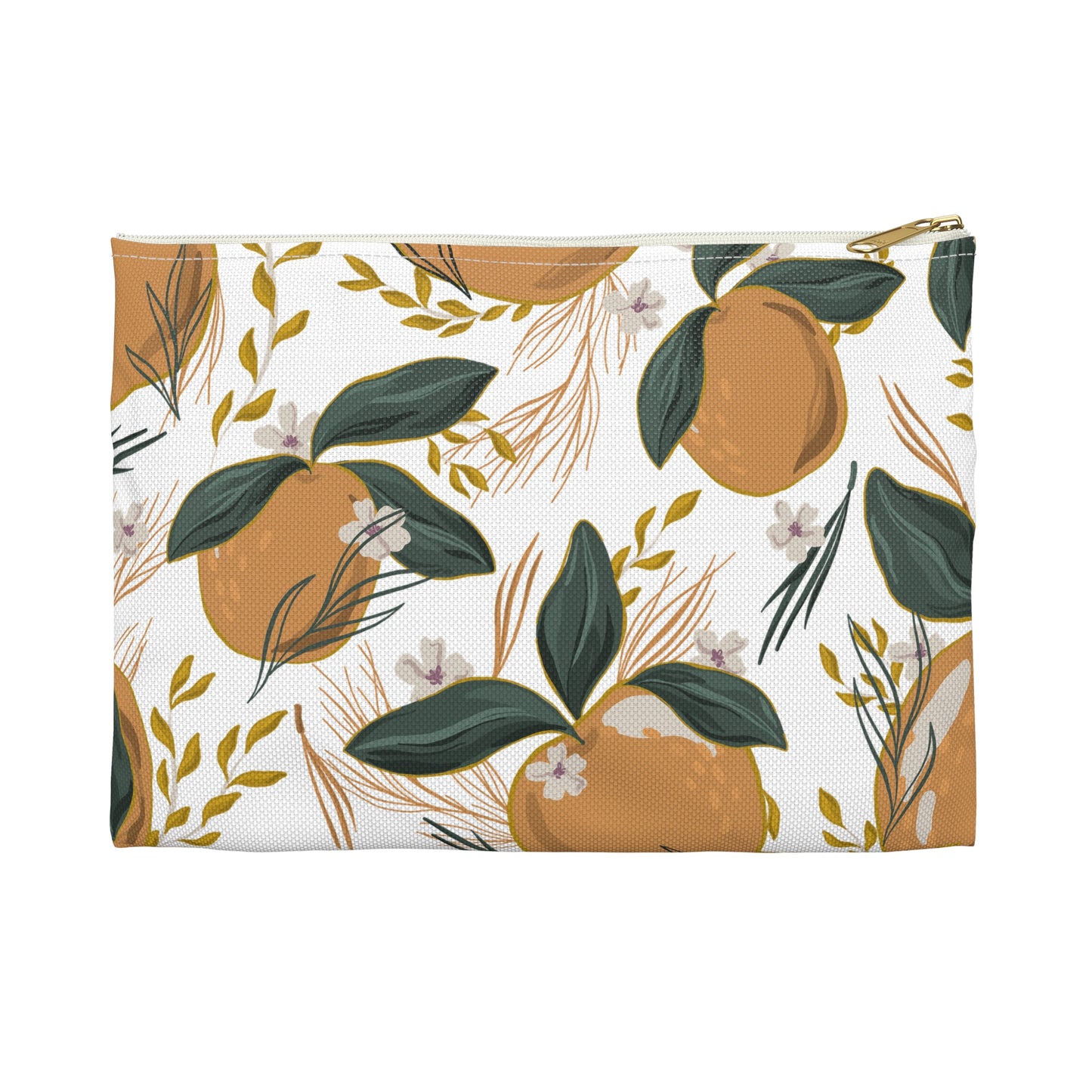 Botanical Orange Accessory Pouch, Cute Makeup Bag, Travel Organizer, Gift for Her, Floral Clutch, Summer Storage