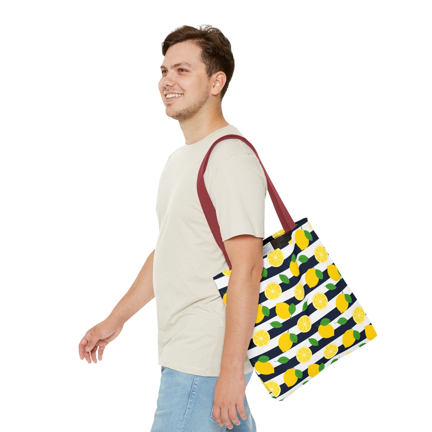 Lemon Stripe Tote Bag - Cute Beach Bag, Grocery Tote, Summer Accessories, Gift for Her, Vacation Carryall