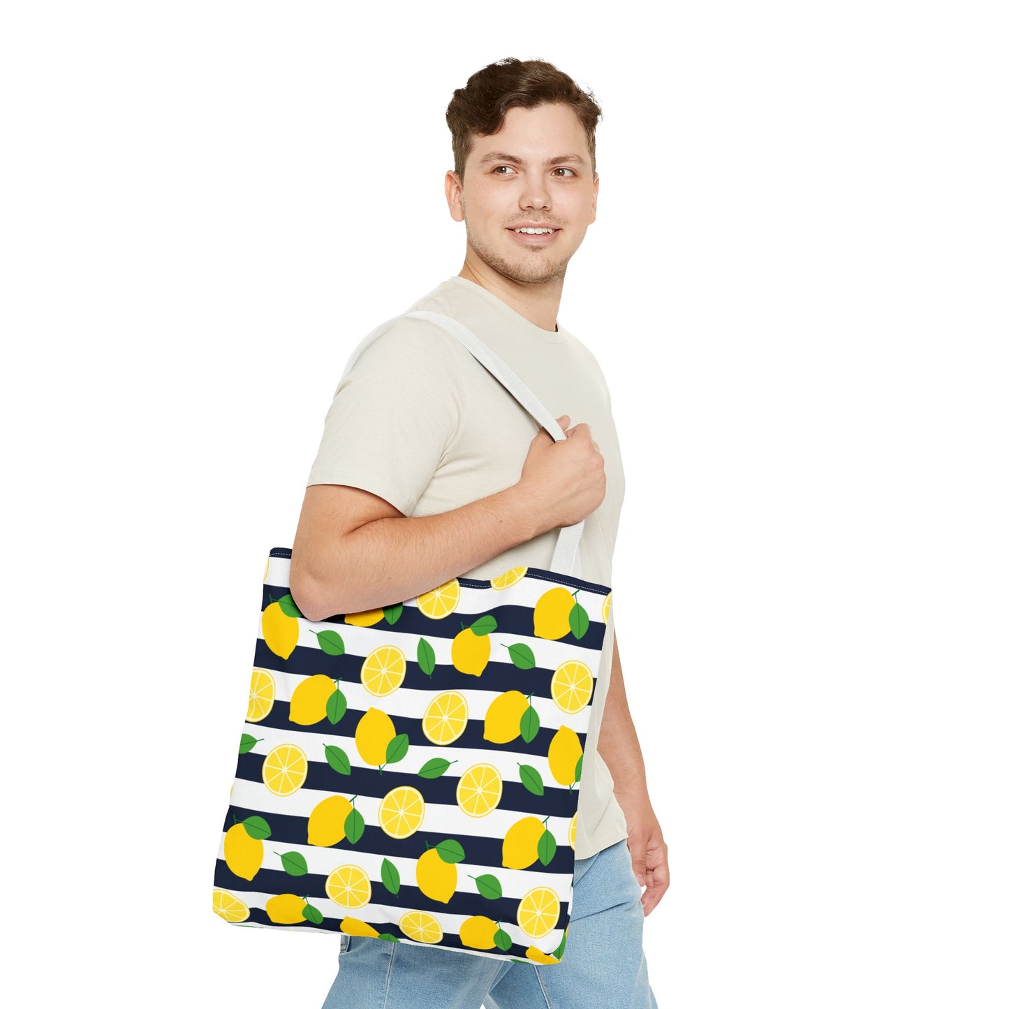 Lemon Stripe Tote Bag - Cute Beach Bag, Grocery Tote, Summer Accessories, Gift for Her, Vacation Carryall