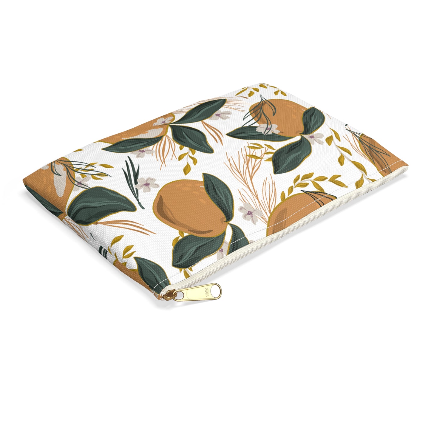 Botanical Orange Accessory Pouch, Cute Makeup Bag, Travel Organizer, Gift for Her, Floral Clutch, Summer Storage