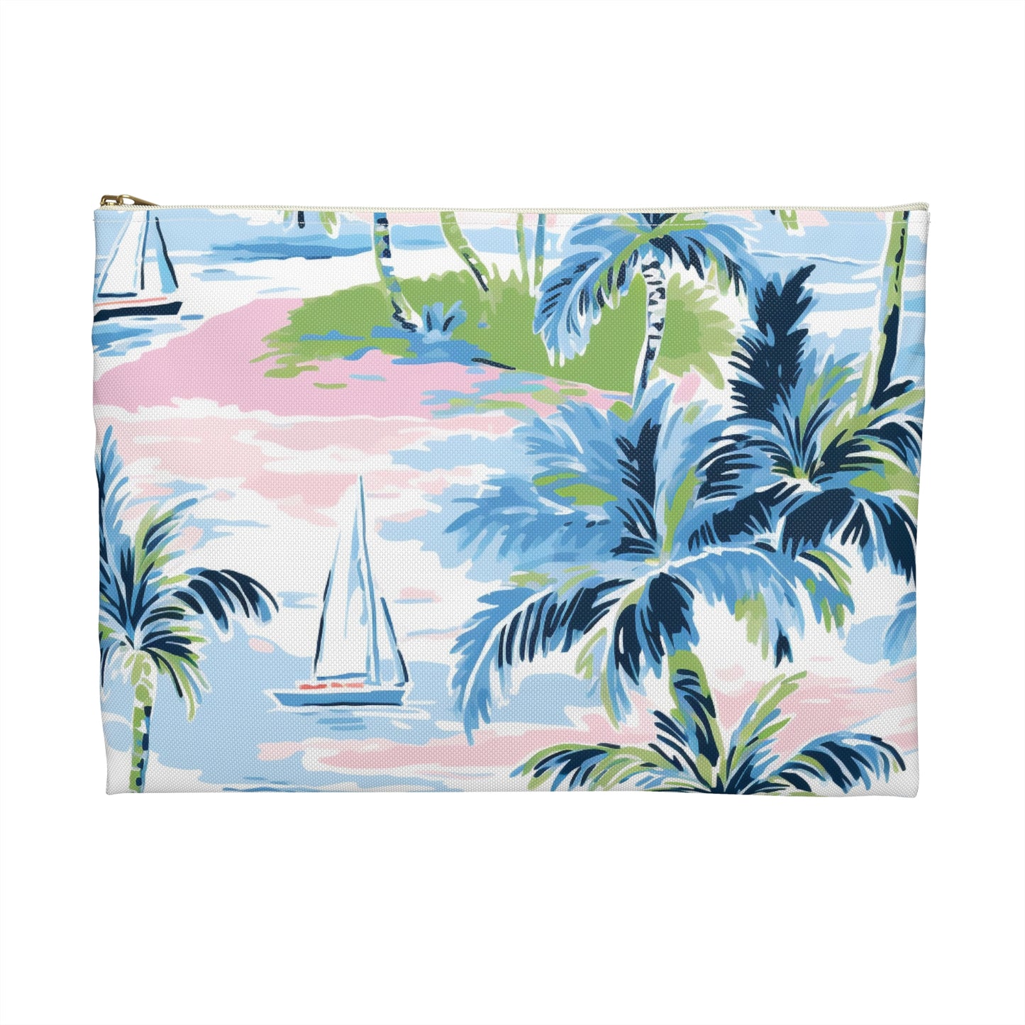 Tropical Print Accessory Pouch, Nautical Makeup Bag, Beach Travel Organizer, Palm Leaf Clutch, Gift for Her