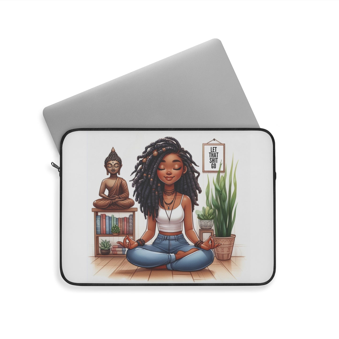 Meditation Laptop Sleeve - Zen Decor, Mindfulness Gift, Yoga Accessories, Boho Style, Let That Shit Go Design