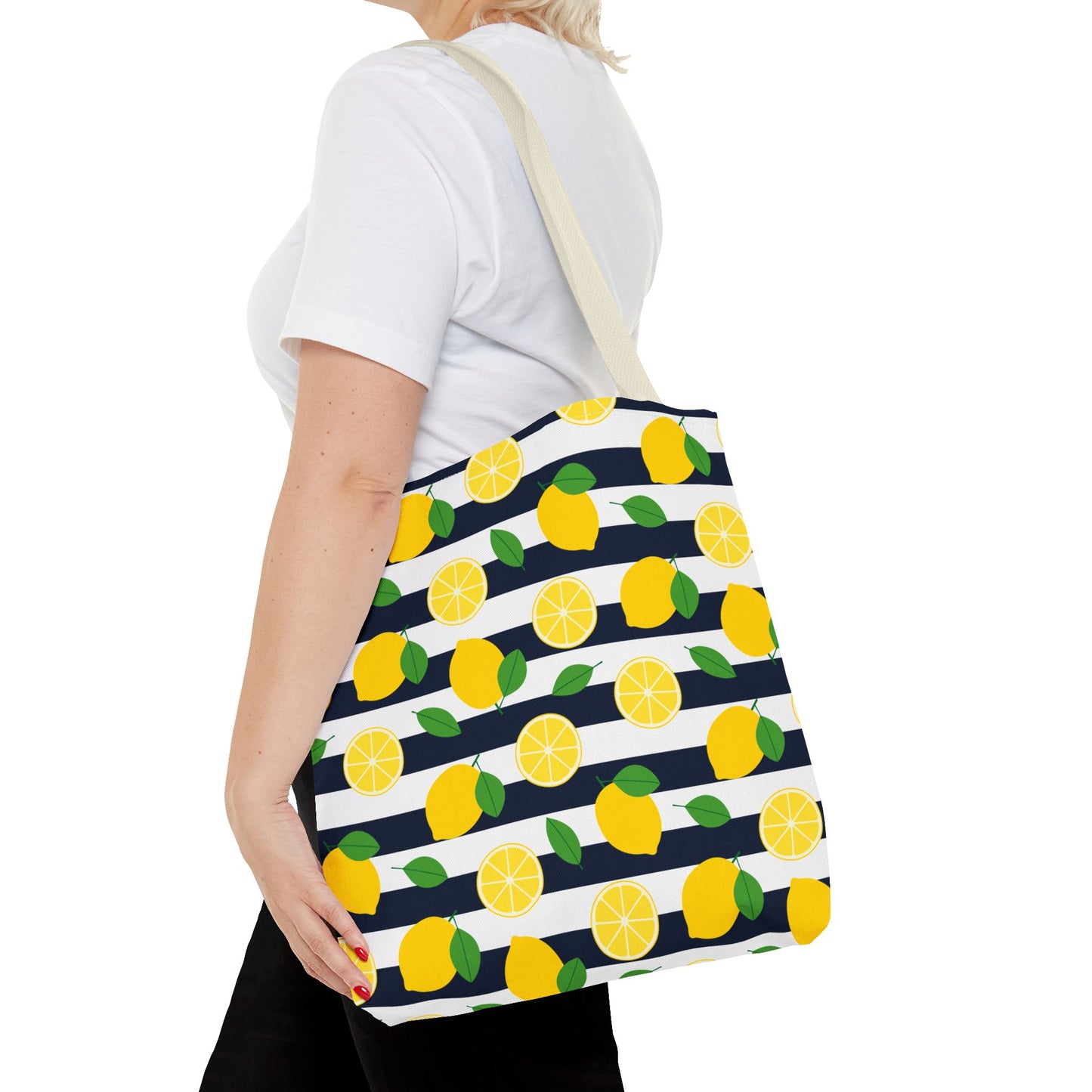 Lemon Stripe Tote Bag - Cute Beach Bag, Grocery Tote, Summer Accessories, Gift for Her, Vacation Carryall