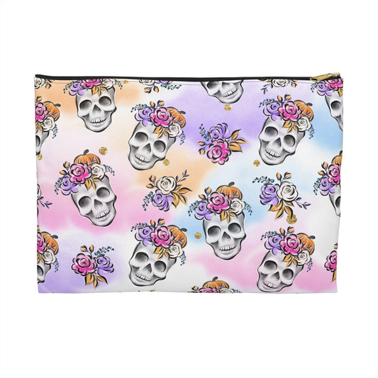 Colorful Skull Floral Accessory Pouch | Trendy Makeup Bag, Travel Organizer, Halloween Gift, Skull Lover's Accessory