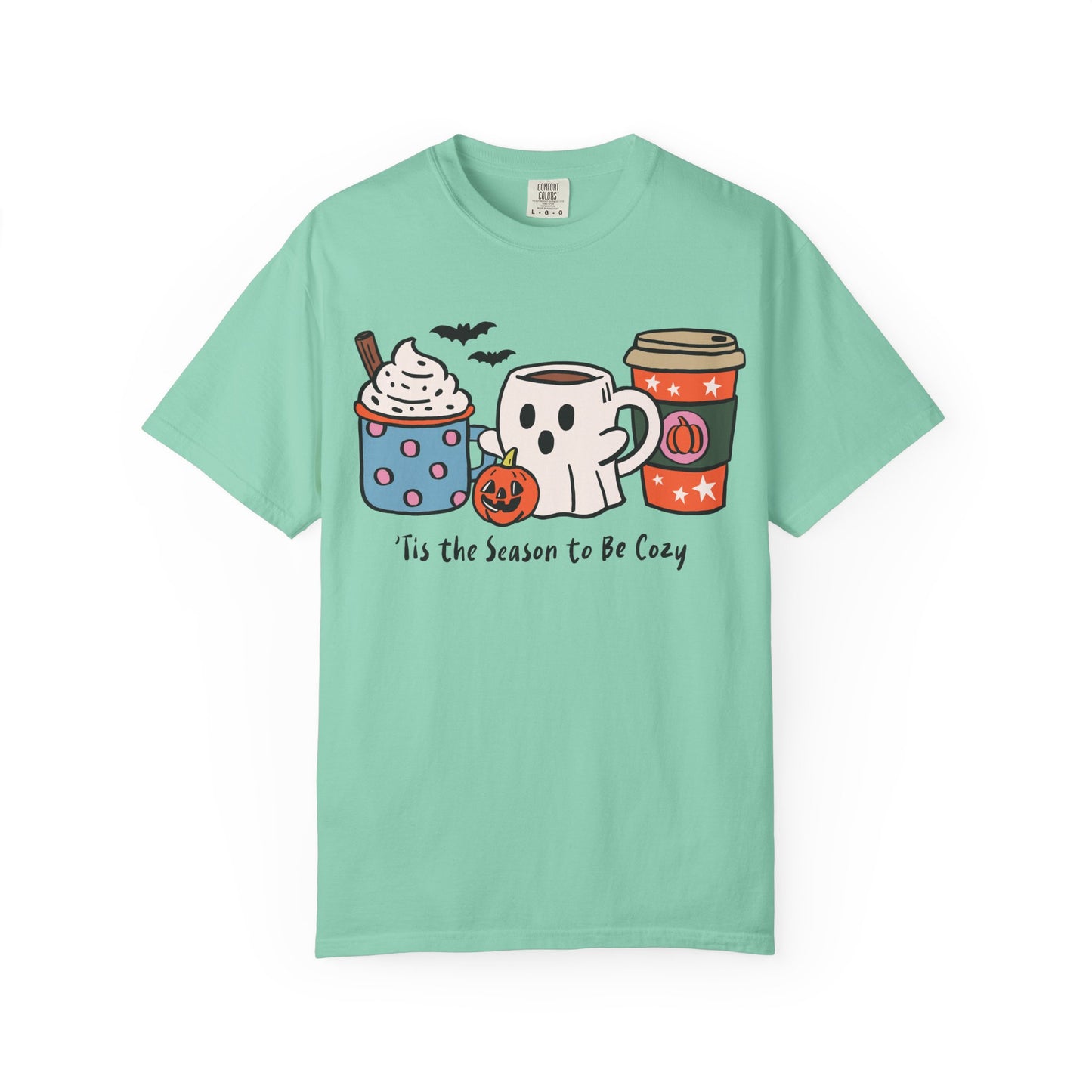 Cozy Halloween T-Shirt, Unisex Fashion Tee, Fall Apparel, Pumpkin Spice Drink Shirt, Seasonal Outfit, Gifts for Halloween Lovers