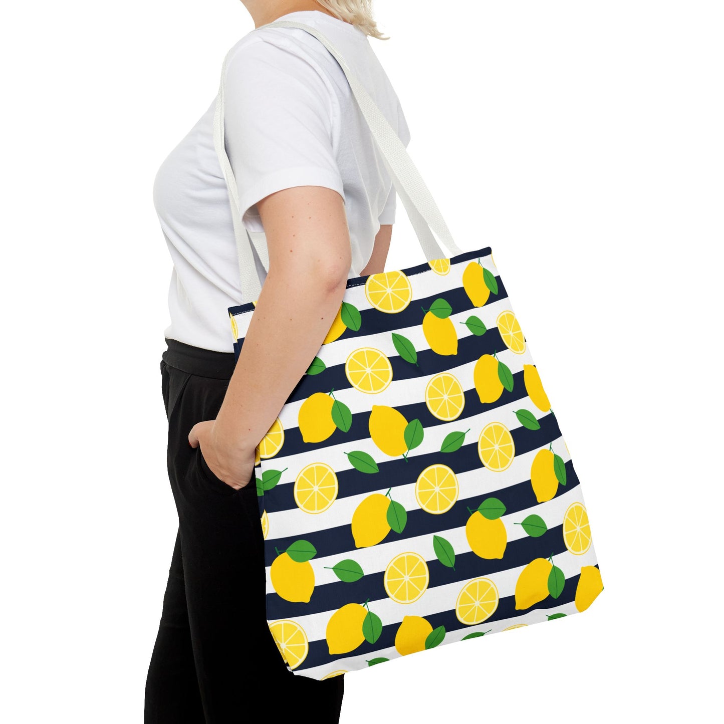 Lemon Stripe Tote Bag - Cute Beach Bag, Grocery Tote, Summer Accessories, Gift for Her, Vacation Carryall