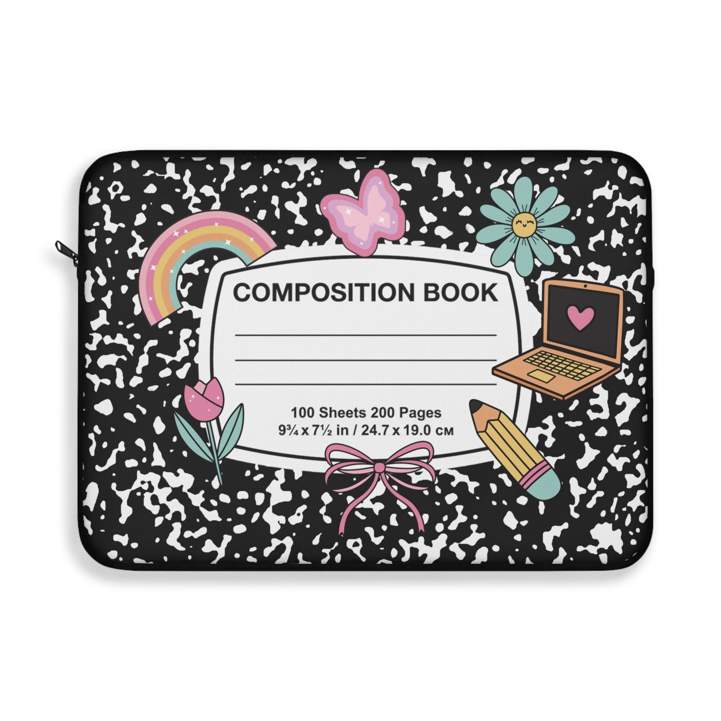 Whimsical Composition Book Laptop Sleeve, Cute Tech Accessory, Gift for Students, Creative Professionals, Back to School
