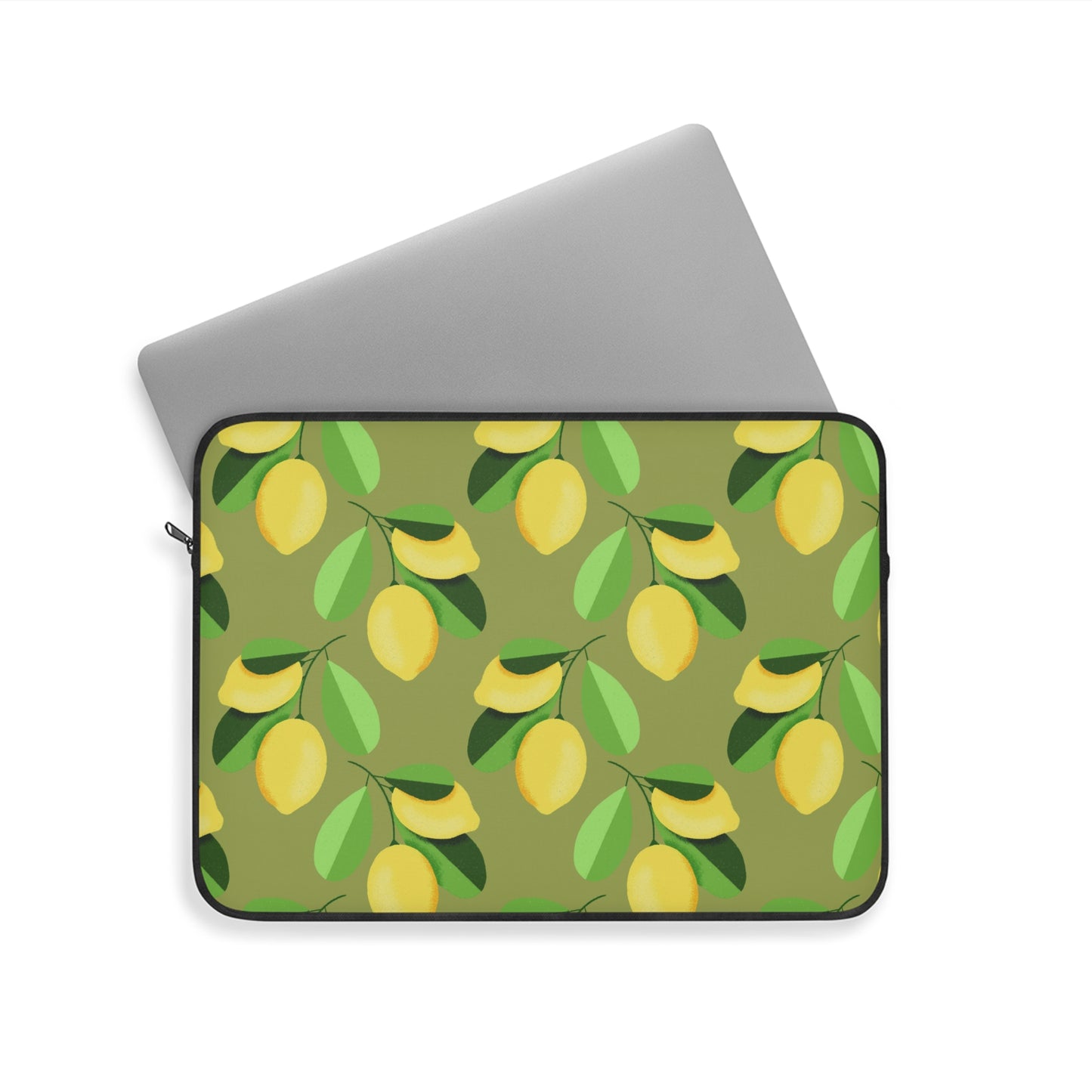 Chic Lemon Laptop Sleeve - Cute Computer Case for Women, Gift for Students, Summer Style, Green Floral Design, Tech Accessories
