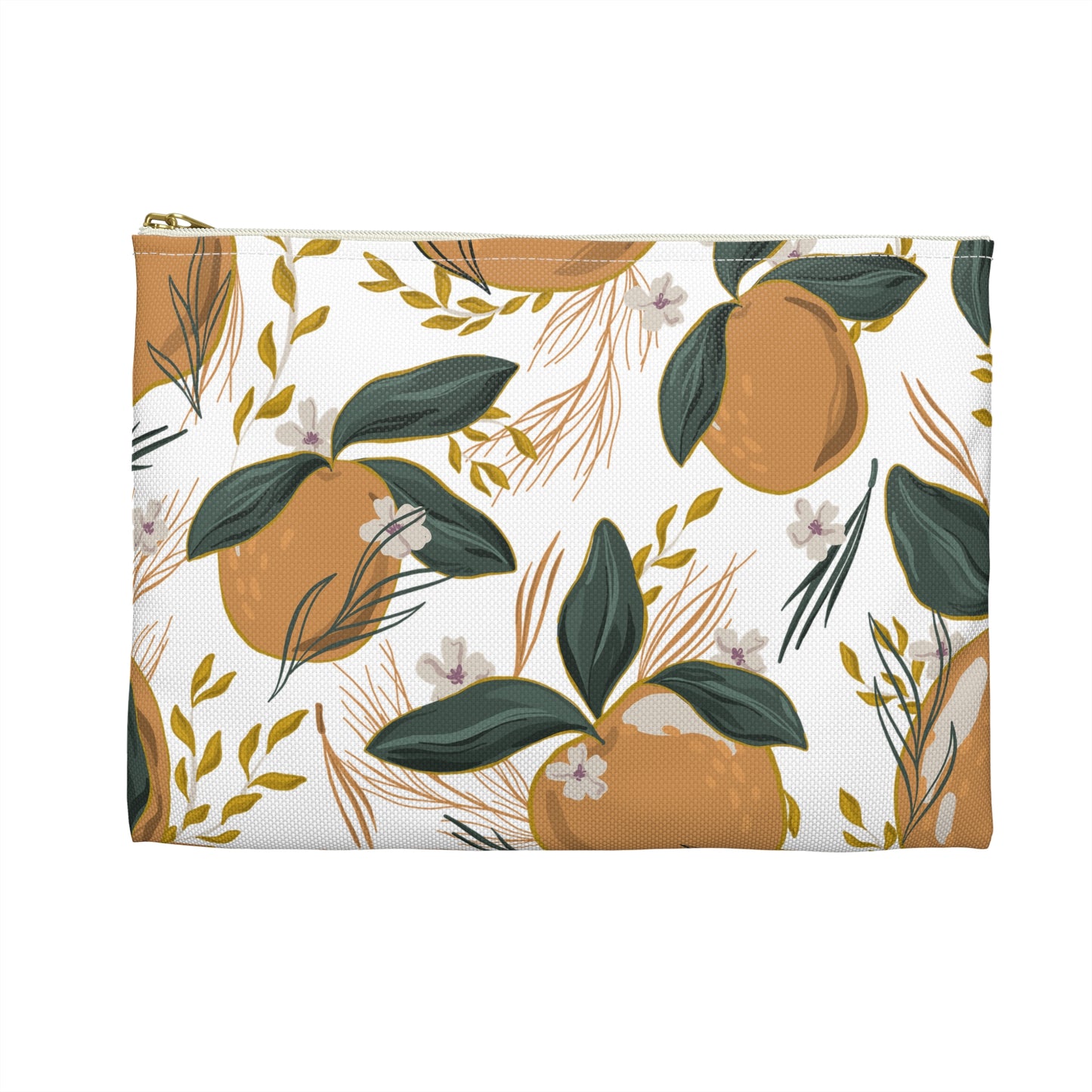 Botanical Orange Accessory Pouch, Cute Makeup Bag, Travel Organizer, Gift for Her, Floral Clutch, Summer Storage