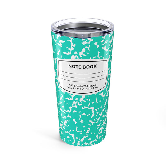 Stylish Note Book Tumbler, 20oz Insulated Travel Mug, Perfect for Students, Writers, Gift for Graduates, School Supplies, Teal
