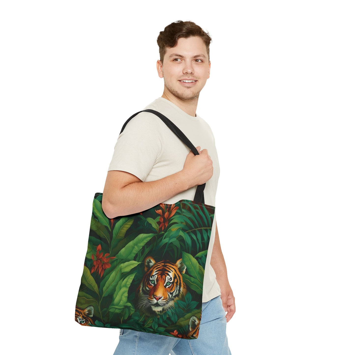 Tote Bag with Jungle Tiger Design | Eco-Friendly Shopping Bag, Gift for Animal Lovers, Reusable Tote for Travel, Beach, Farmers Market