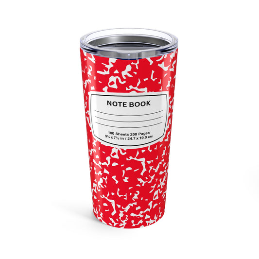 Stylish Note Book Tumbler, 20oz Insulated Travel Mug, Perfect for Students, Writers, Gift for Graduates, School Supplies, Red