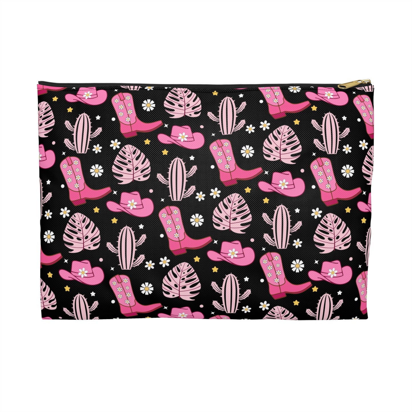 Pink Cowboy Boots Accessory Pouch, Cute Makeup Bag, Floral Storage for Travel, Gift for Friends, Western Party Essential