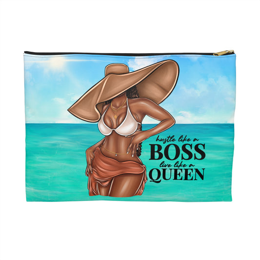 Boss Queen Accessory Pouch - Stylish Makeup Bag, Beach Essentials Pouch, Travel Clutch, Inspirational Gift for Her