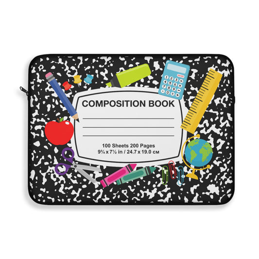 School Supplies Laptop Sleeve, Fun Composition Book Design, Student Laptop Case, College Accessory, Back to School Gift