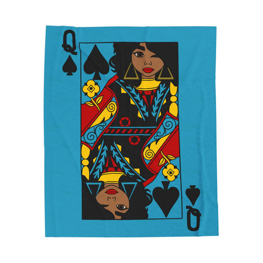 Queen of Spades Velveteen Plush Blanket | Cozy Throw for Game Nights, Unique Gift for Birthdays, Home Decor, Comfort, and Relaxation, Teal