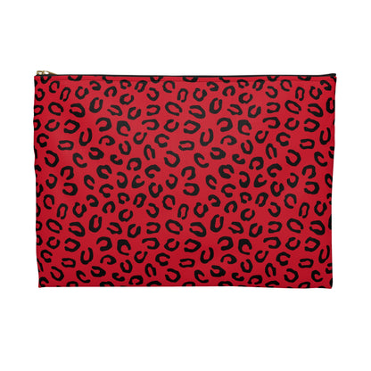Wild Red Leopard Print Accessory Pouch, Makeup Bag, Travel Organizer, Gift for Her, Stylish Storage Solution